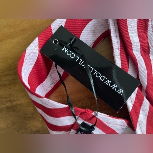 Dolls Kill Red and White Stripe Denim Halter Crop Bra top - Picture 10 of 11